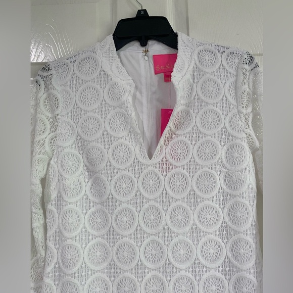 Lilly Pulitzer White Stretch Lace V-neck 3/4 Sleeve Shift Dress Size 4 Bridal - Picture 5 of 14
